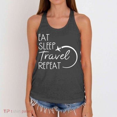 Eat Sleep Travel Repeat Vacation Women's Knotted Racerback Tank