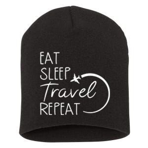 Eat Sleep Travel Repeat Vacation Short Acrylic Beanie