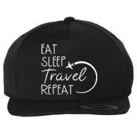 Eat Sleep Travel Repeat Vacation Wool Snapback Cap