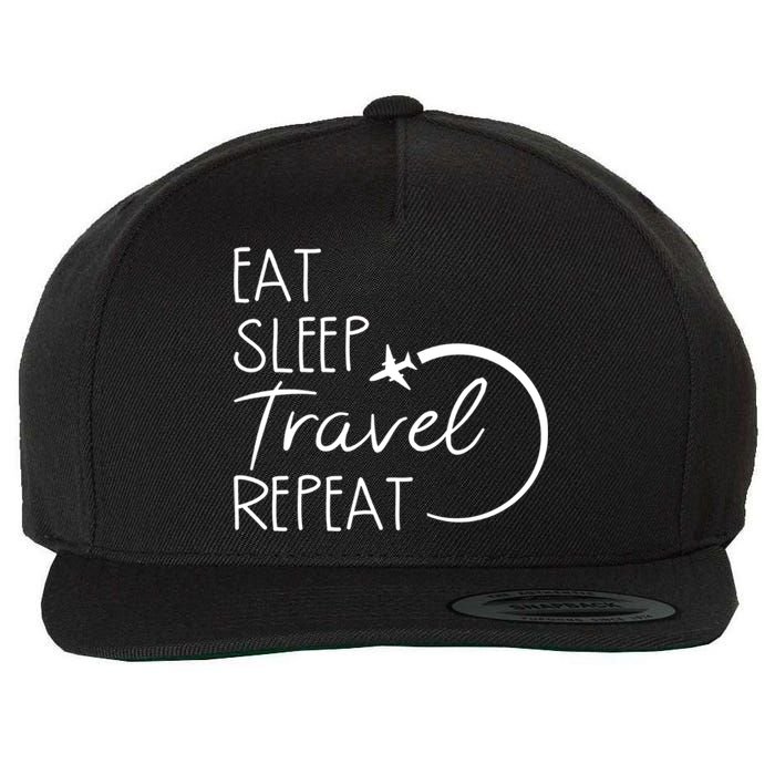 Eat Sleep Travel Repeat Vacation Wool Snapback Cap