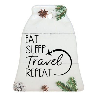 Eat Sleep Travel Repeat Vacation Ceramic Bell Ornament