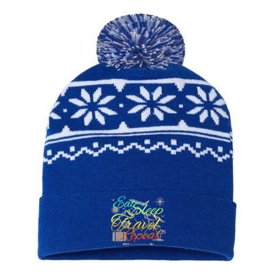 Eat Sleep Travel Repeat Traveler World Backpacker Adventure Gift USA-Made Snowflake Beanie