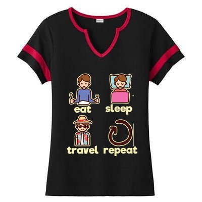 Eat Sleep Travel Repeat Traveling Camping Traveler World Gift Ladies Halftime Notch Neck Tee