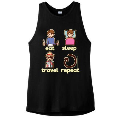 Eat Sleep Travel Repeat Traveling Camping Traveler World Gift Ladies PosiCharge Tri-Blend Wicking Tank