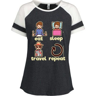 Eat Sleep Travel Repeat Traveling Camping Traveler World Gift Enza Ladies Jersey Colorblock Tee