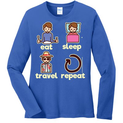 Eat Sleep Travel Repeat Traveling Camping Traveler World Gift Ladies Long Sleeve Shirt