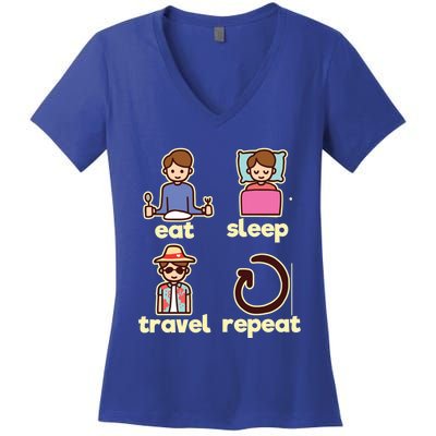 Eat Sleep Travel Repeat Traveling Camping Traveler World Gift Women's V-Neck T-Shirt