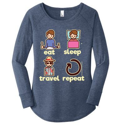 Eat Sleep Travel Repeat Traveling Camping Traveler World Gift Women's Perfect Tri Tunic Long Sleeve Shirt