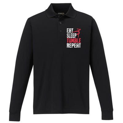 Eat Sleep Tumble Repeat Gymnast Aerobics Gymnastics Lover Performance Long Sleeve Polo