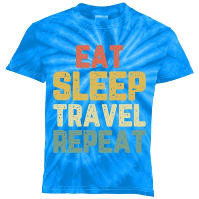 Eat Sleep Travel Repeat Travelling Traveller Vintage Gift Kids Tie-Dye T-Shirt