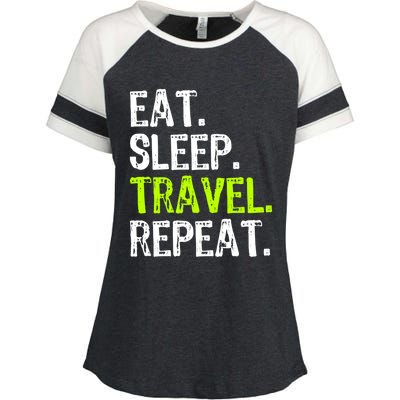 Eat Sleep Travel Repeat Travellng Traveler Funny Gift Enza Ladies Jersey Colorblock Tee