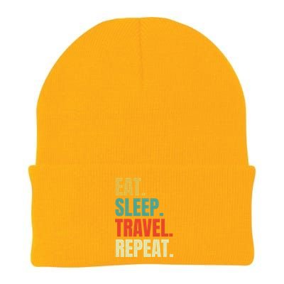 Eat Sleep Travel Repeat Vintage World Traveler Traveling Meaningful Gift Knit Cap Winter Beanie