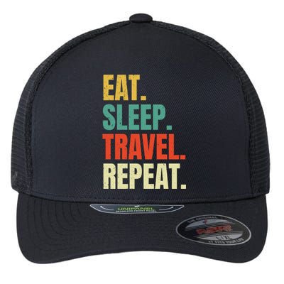 Eat Sleep Travel Repeat Vintage World Traveler Traveling Meaningful Gift Flexfit Unipanel Trucker Cap