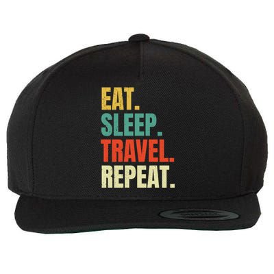 Eat Sleep Travel Repeat Vintage World Traveler Traveling Meaningful Gift Wool Snapback Cap