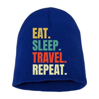 Eat Sleep Travel Repeat Vintage World Traveler Traveling Meaningful Gift Short Acrylic Beanie