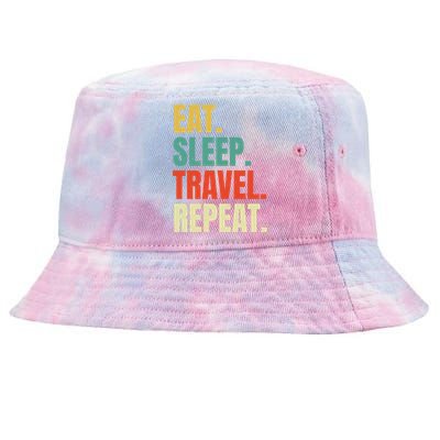 Eat Sleep Travel Repeat Vintage World Traveler Traveling Meaningful Gift Tie-Dyed Bucket Hat