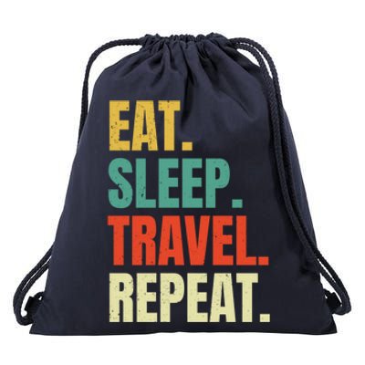 Eat Sleep Travel Repeat Vintage World Traveler Traveling Meaningful Gift Drawstring Bag