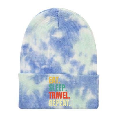 Eat Sleep Travel Repeat Vintage World Traveler Traveling Meaningful Gift Tie Dye 12in Knit Beanie