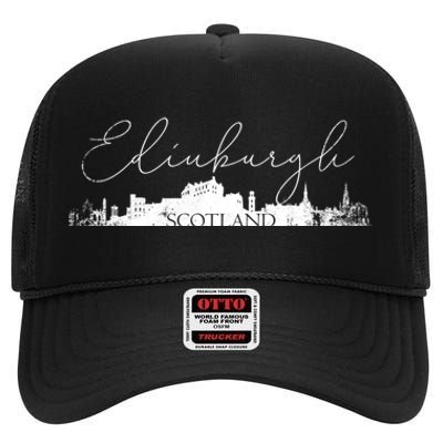 Edinburgh Scotland Tourist Graphic Skyline City Gift High Crown Mesh Back Trucker Hat