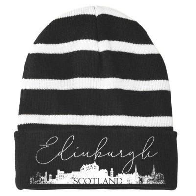 Edinburgh Scotland Tourist Graphic Skyline City Gift Striped Beanie with Solid Band