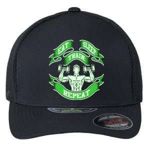 Eat Sleep Train Repeat Workout Gym Design Gift Idea Cool Gift Flexfit Unipanel Trucker Cap