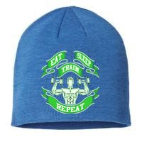 Eat Sleep Train Repeat Workout Gym Design Gift Idea Cool Gift Sustainable Beanie