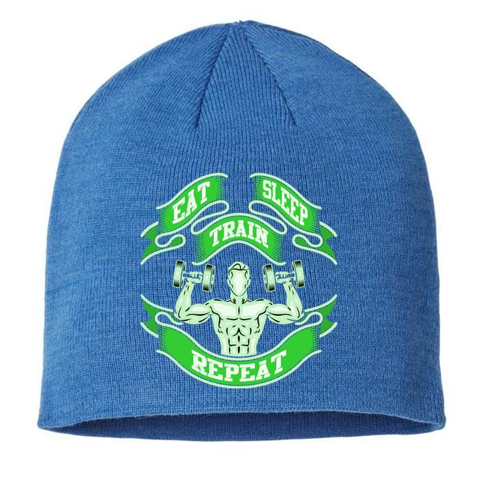 Eat Sleep Train Repeat Workout Gym Design Gift Idea Cool Gift Sustainable Beanie