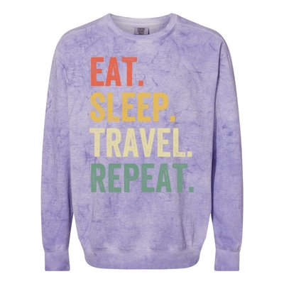 Eat Sleep Travel Repeat Funny Traveler Vintage Gift Colorblast Crewneck Sweatshirt