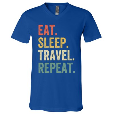 Eat Sleep Travel Repeat Funny Traveler Vintage Gift V-Neck T-Shirt