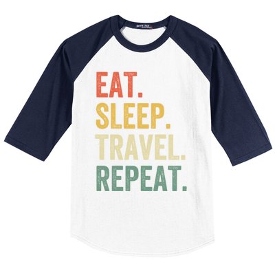 Eat Sleep Travel Repeat Funny Traveler Vintage Gift Baseball Sleeve Shirt