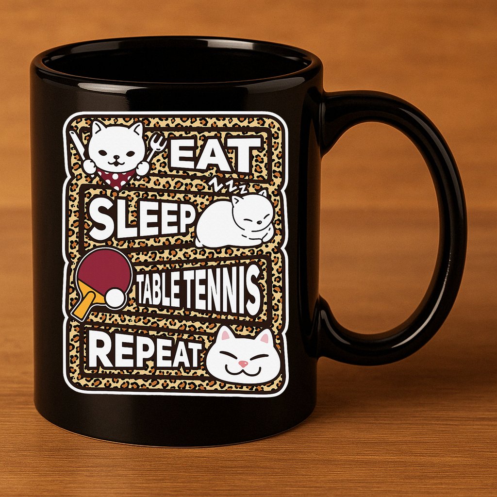 Eat Sleep Table Tennis Repeat Ping Pong Lover Outfit 11oz C Handle Ceramic Mug