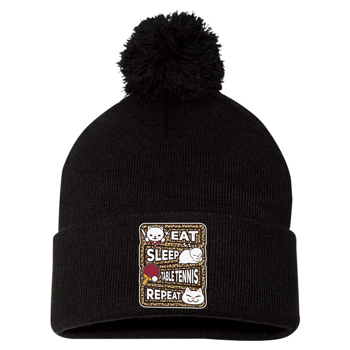 Eat Sleep Table Tennis Repeat Ping Pong Lover Outfit Pom Pom 12in Knit Beanie
