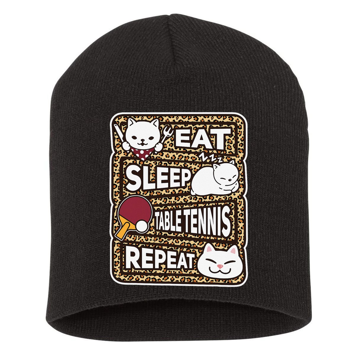 Eat Sleep Table Tennis Repeat Ping Pong Lover Outfit Short Acrylic Beanie