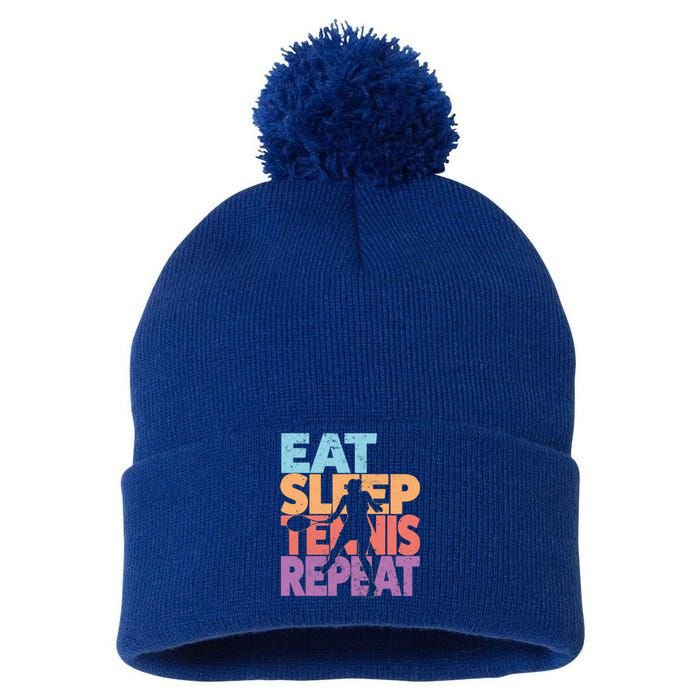 Eat Sleep Tennis Repeat Great Gift Tennis Gift Pom Pom 12in Knit Beanie