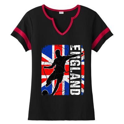 England Soccer Team British Flag Jersey Football Fans Ladies Halftime Notch Neck Tee