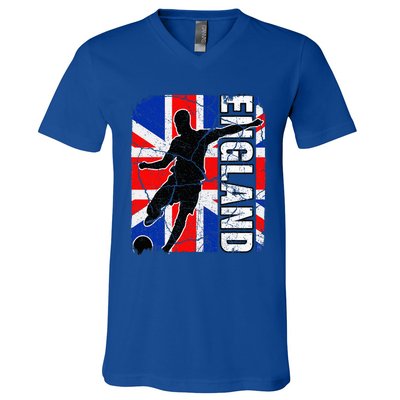 England Soccer Team British Flag Jersey Football Fans V-Neck T-Shirt