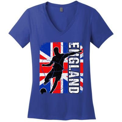 England Soccer Team British Flag Jersey Football Fans Women's V-Neck T-Shirt