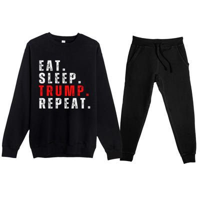 Eat Sleep Trump Repeat For President Trump 2024 Reelection  Premium Crewneck Sweatsuit Set