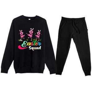 Easter Squad Three Cute Bunnies Flamingos Chocolate Eggs Funny Gift Premium Crewneck Sweatsuit Set