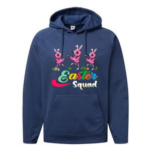 Easter Squad Three Cute Bunnies Flamingos Chocolate Eggs Funny Gift Performance Fleece Hoodie