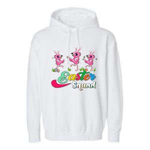 Easter Squad Three Cute Bunnies Flamingos Chocolate Eggs Funny Gift Garment-Dyed Fleece Hoodie