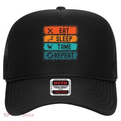 Eat Sleep Tame Repeat Gamer Dinosaur Trex Lover High Crown Mesh Back Trucker Hat