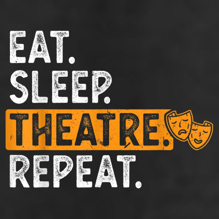 Eat Sleep Theatre Repeat Theater 7 Panel Mesh Trucker Snapback Hat