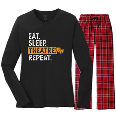 Eat Sleep Theatre Repeat Theater Women's Long Sleeve Flannel Pajama Set 