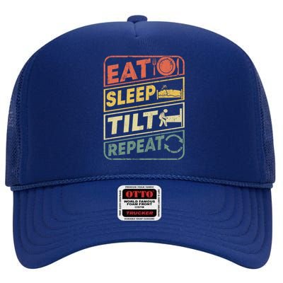 Eat Sleep Tilt Repeat Retro Game Lover Design Arcade Pinball Gift High Crown Mesh Back Trucker Hat