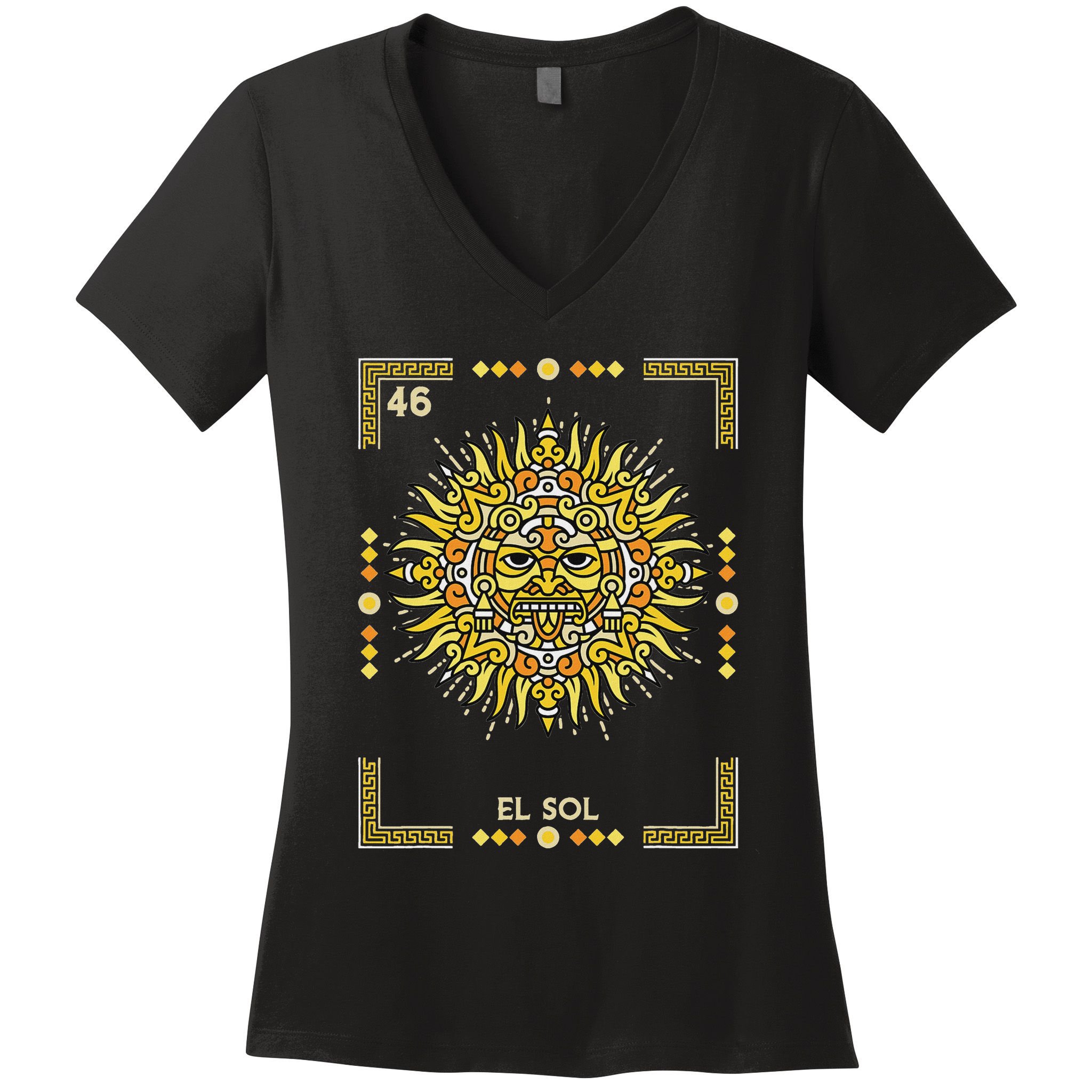 El Sol The Sun Card Mexican Lottery Card Women's V-Neck T-Shirt