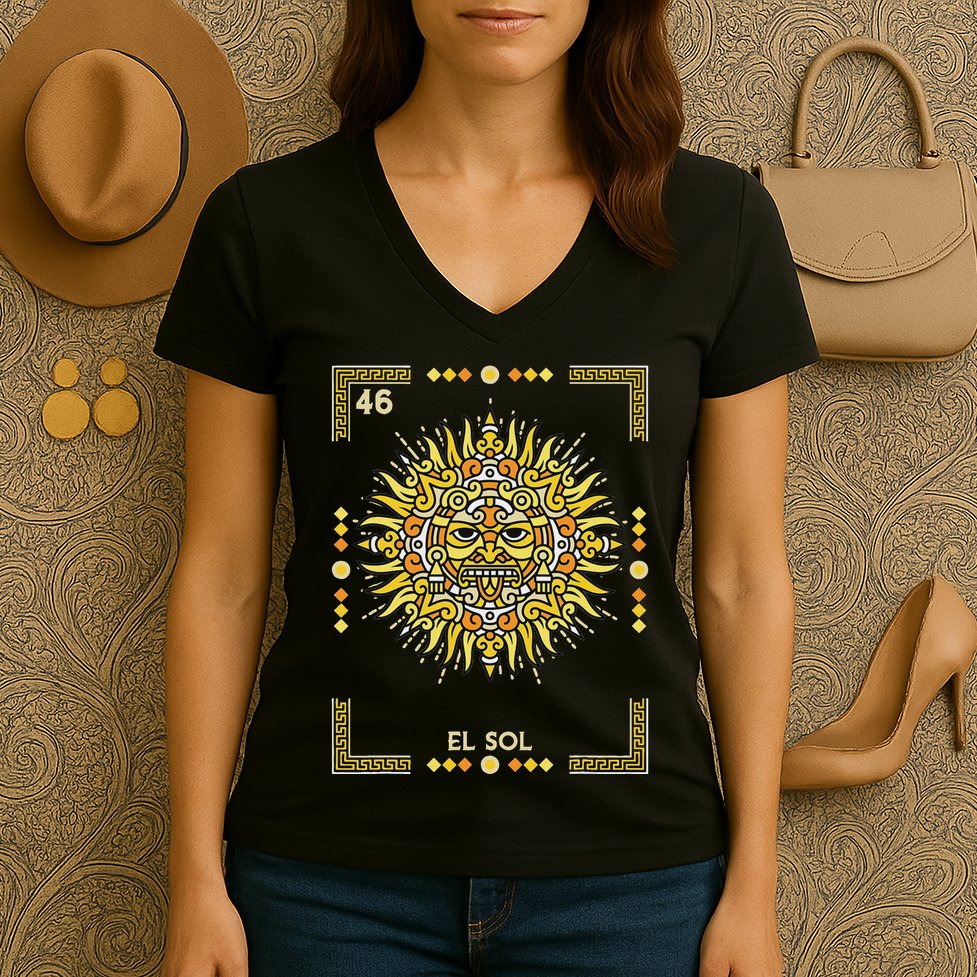 El Sol The Sun Card Mexican Lottery Card Women's V-Neck T-Shirt