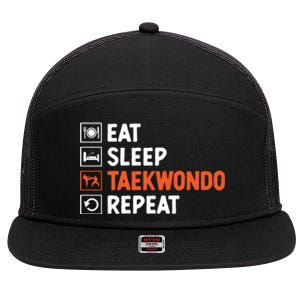 Eat Sleep Taekwondo Repeat Martial Arts Tkd Cool Gift 7 Panel Mesh Trucker Snapback Hat