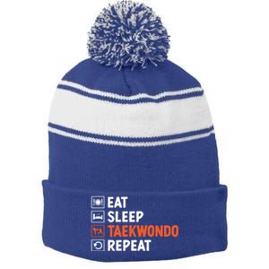 Eat Sleep Taekwondo Repeat Martial Arts Tkd Cool Gift Stripe Pom Pom Beanie