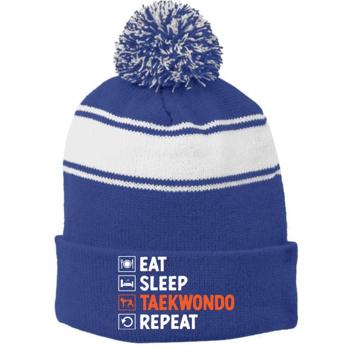 Eat Sleep Taekwondo Repeat Martial Arts Tkd Cool Gift Stripe Pom Pom Beanie